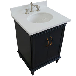 Bellaterra Home 25" Single vanity in White finish with Black galaxy and oval sink - Luxe Bathroom Vanities