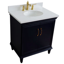 Bellaterra Home 31" Single vanity in White finish with Black galaxy and oval sink - Luxe Bathroom Vanities