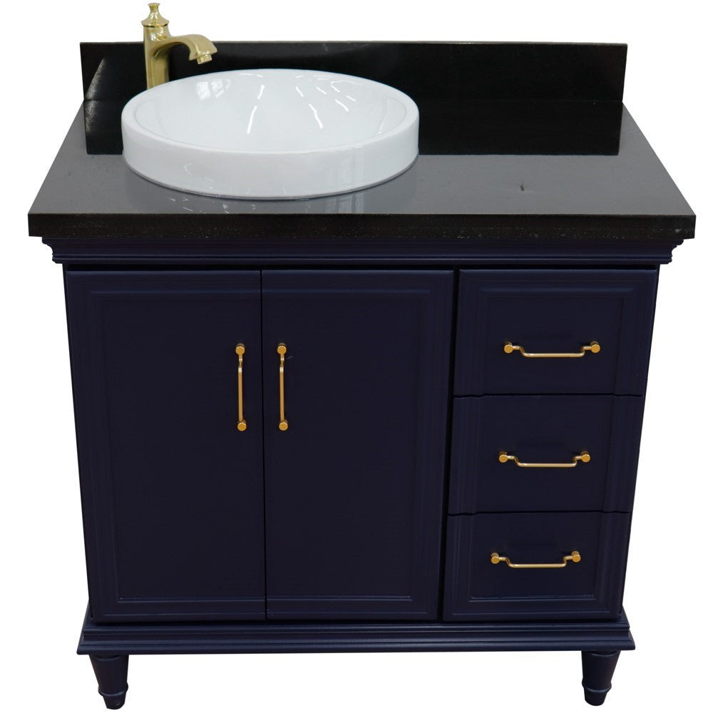 Bellaterra Home 37" Single vanity in White finish with Black galaxy and round sink- Left door/Left sink - Luxe Bathroom Vanities