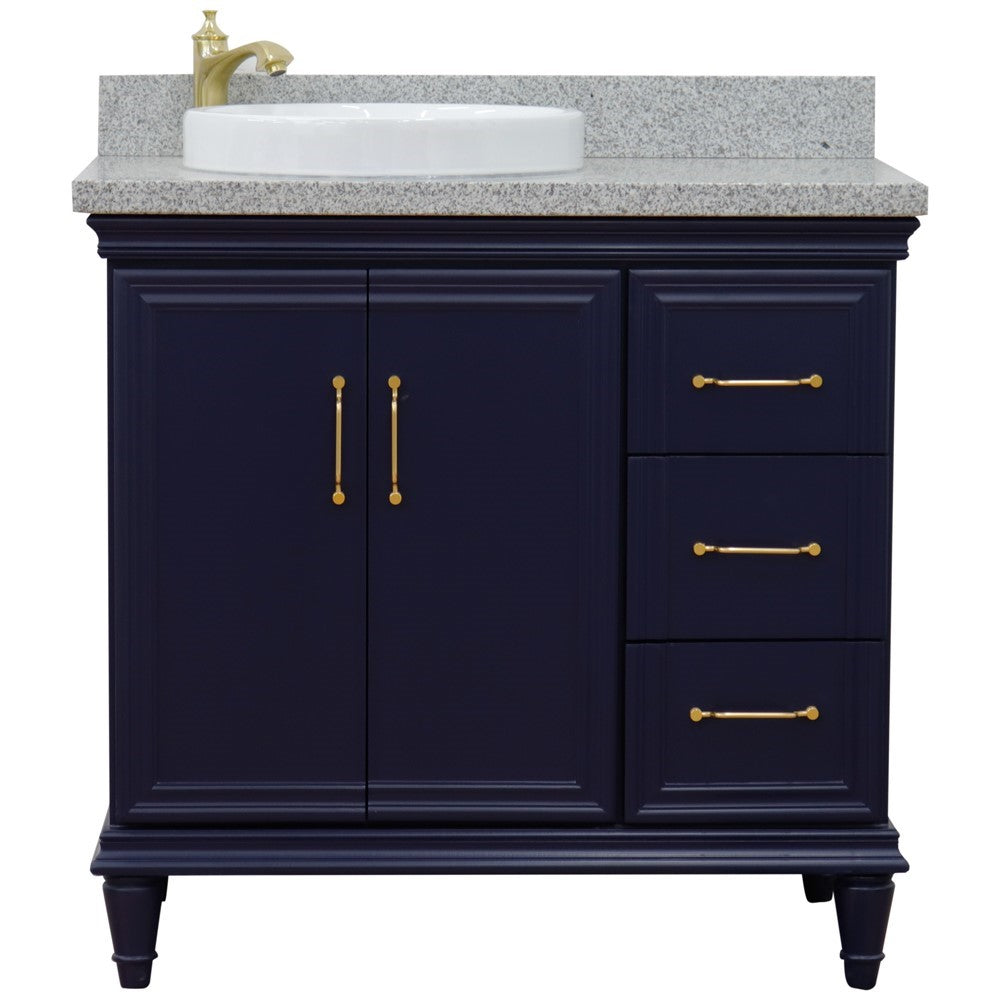 Bellaterra Home 37" Single vanity in White finish with Black galaxy and round sink- Left door/Left sink - Luxe Bathroom Vanities