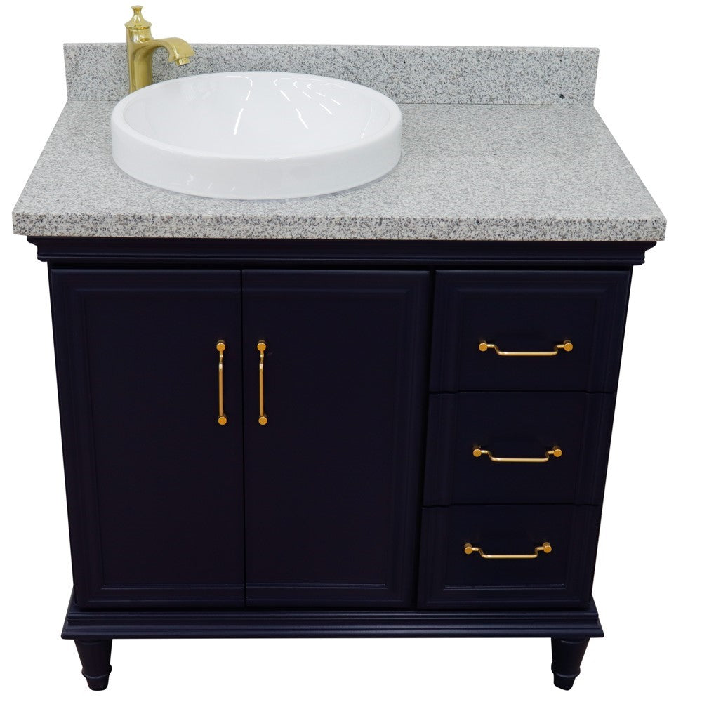 Bellaterra Home 37" Single vanity in White finish with Black galaxy and round sink- Left door/Left sink - Luxe Bathroom Vanities