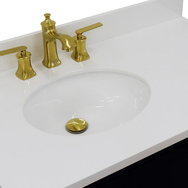 Bellaterra Home 37" Single vanity in White finish with Black galaxy and oval sink- Left door/Left sink - Luxe Bathroom Vanities