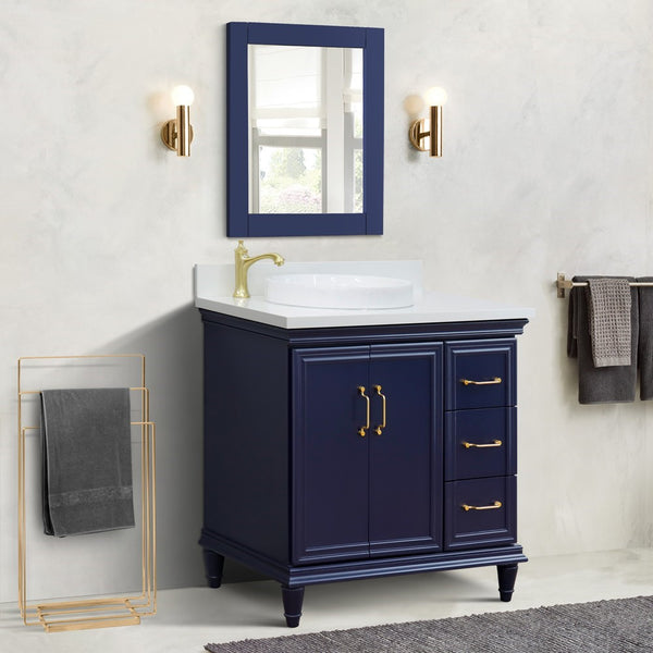 Bellaterra Home 37" Single vanity in White finish with Black galaxy and round sink- Left door/Left sink - Luxe Bathroom Vanities