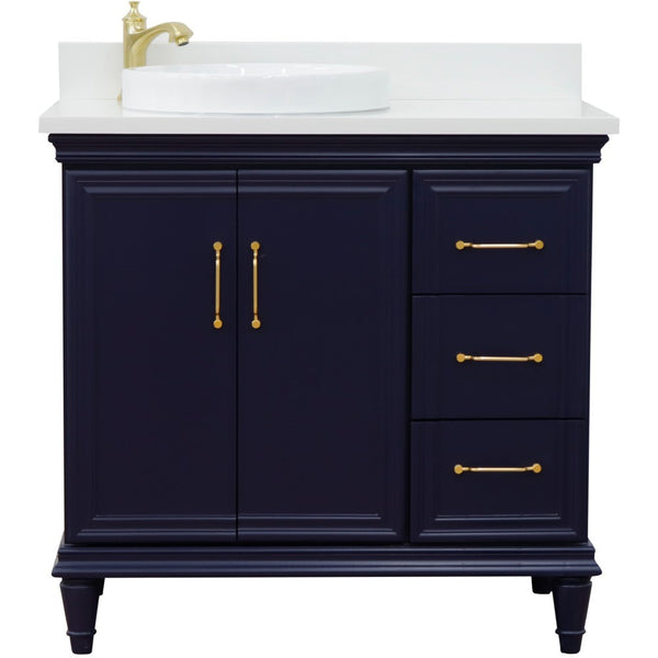 Bellaterra Home 37" Single vanity in White finish with Black galaxy and round sink- Left door/Left sink - Luxe Bathroom Vanities