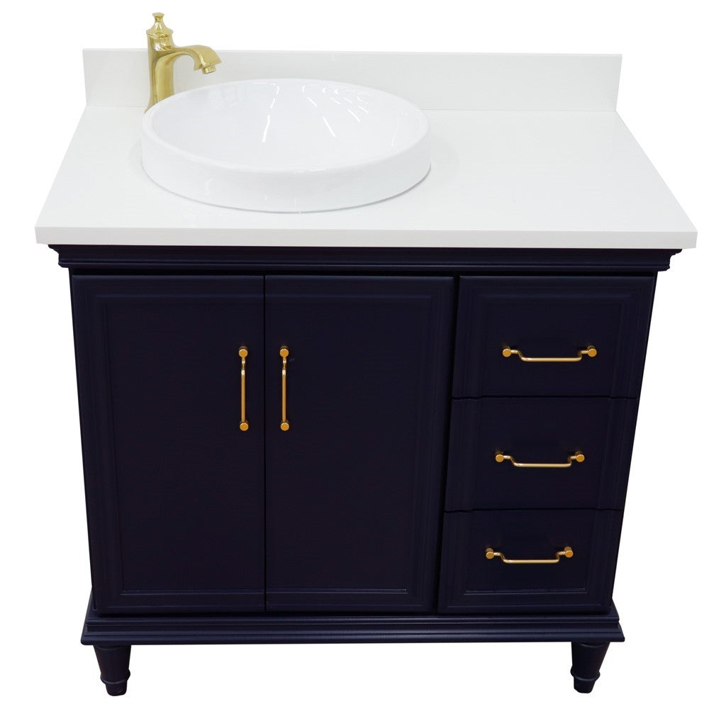 Bellaterra Home 37" Single vanity in White finish with Black galaxy and round sink- Left door/Left sink - Luxe Bathroom Vanities