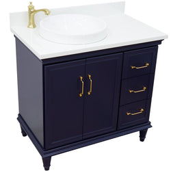 Bellaterra Home 37" Single vanity in White finish with Black galaxy and round sink- Left door/Left sink - Luxe Bathroom Vanities