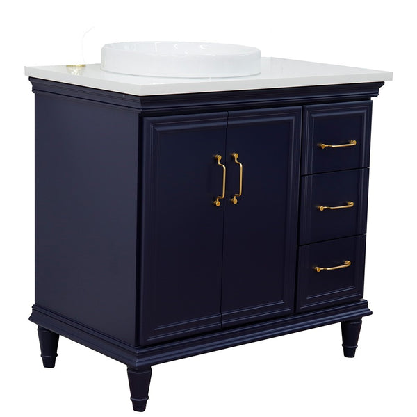 Bellaterra Home 37" Single vanity in White finish with Black galaxy and round sink- Left door/Left sink - Luxe Bathroom Vanities