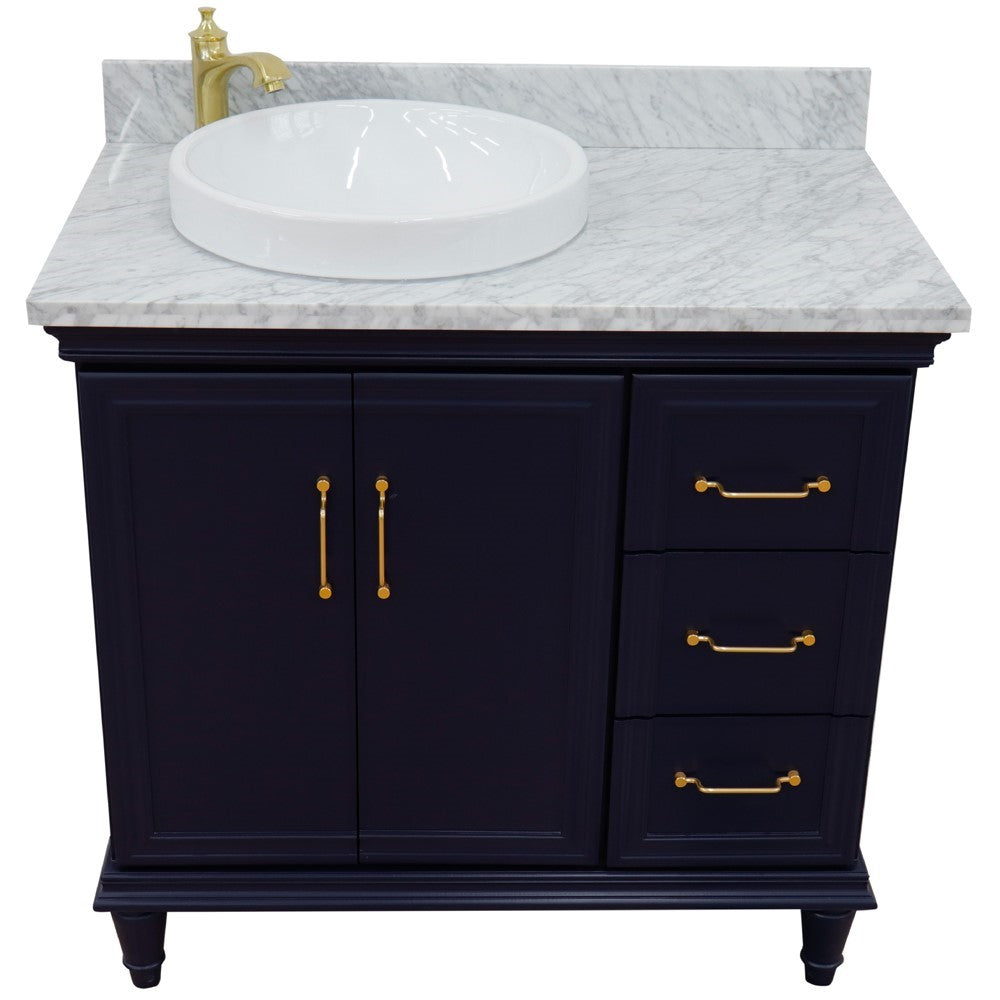 Bellaterra Home 37" Single vanity in White finish with Black galaxy and round sink- Left door/Left sink - Luxe Bathroom Vanities