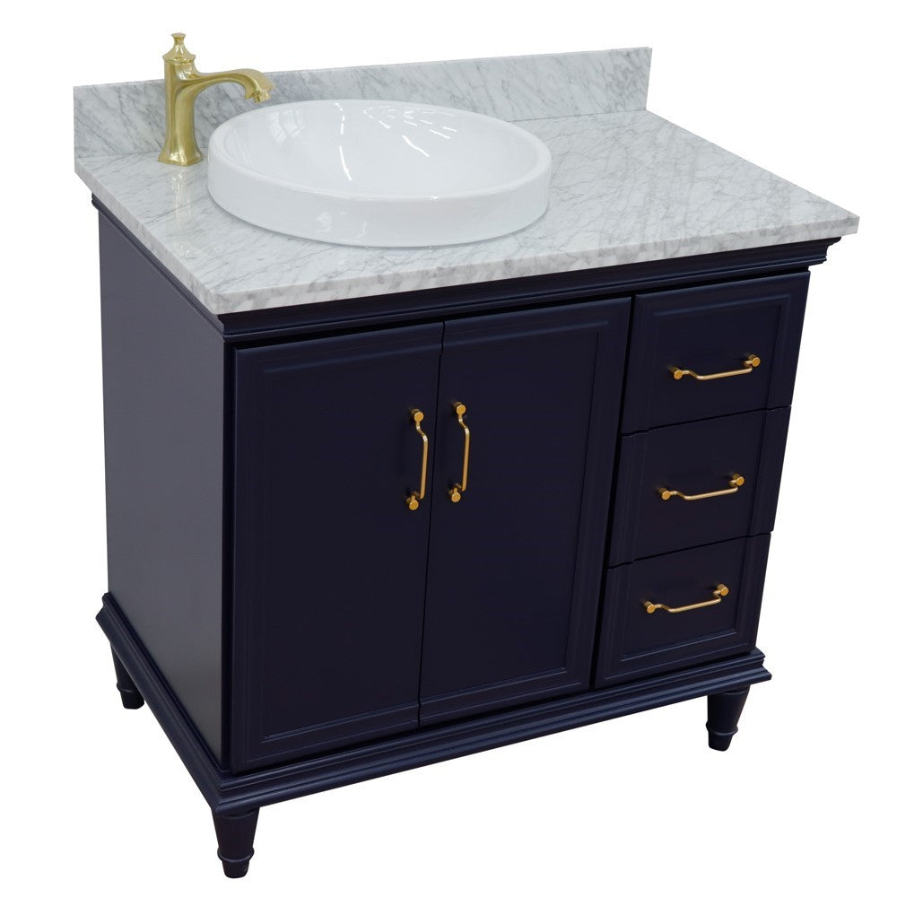 Bellaterra Home 37" Single vanity in White finish with Black galaxy and round sink- Left door/Left sink - Luxe Bathroom Vanities