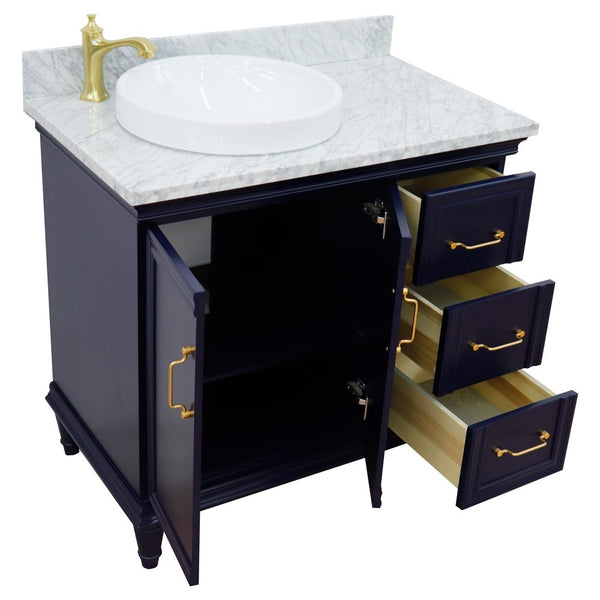 Bellaterra Home 37" Single vanity in White finish with Black galaxy and round sink- Left door/Left sink - Luxe Bathroom Vanities