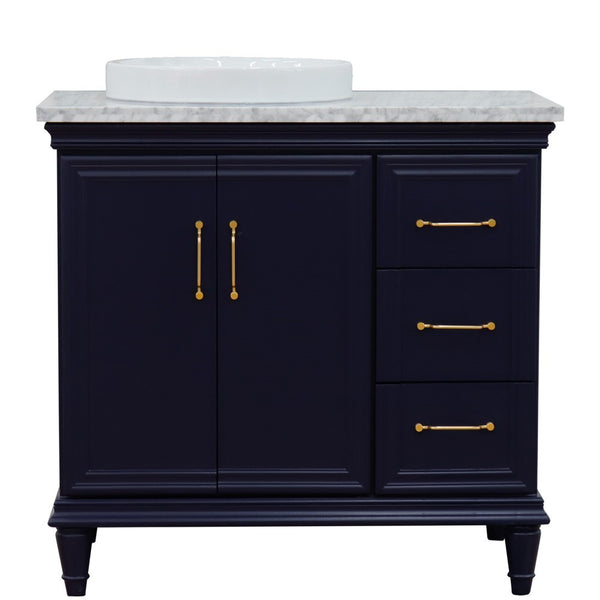 Bellaterra Home 37" Single vanity in White finish with Black galaxy and round sink- Left door/Left sink - Luxe Bathroom Vanities