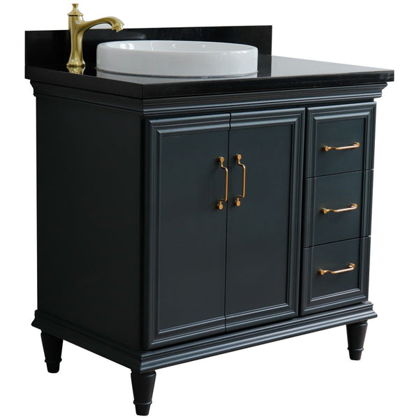 Bellaterra Home 37" Single vanity in White finish with Black galaxy and round sink- Left door/Left sink - Luxe Bathroom Vanities