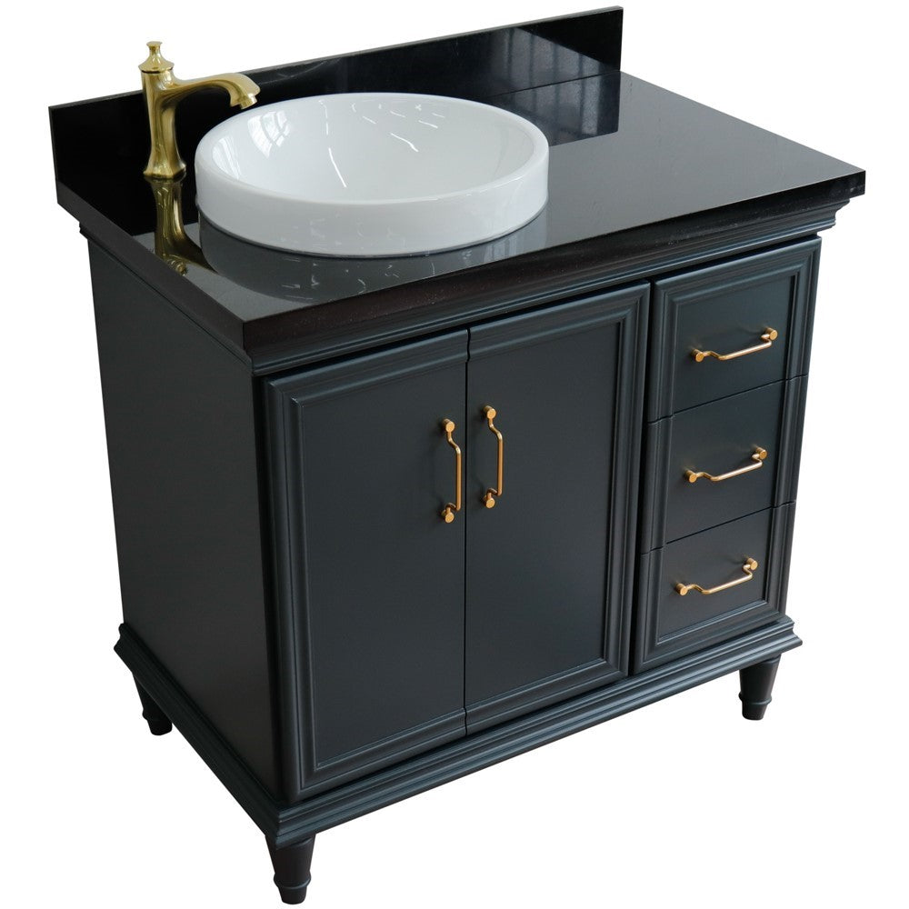 Bellaterra Home 37" Single vanity in White finish with Black galaxy and round sink- Left door/Left sink - Luxe Bathroom Vanities