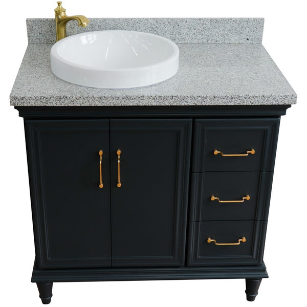 Bellaterra Home 37" Single vanity in White finish with Black galaxy and round sink- Left door/Left sink - Luxe Bathroom Vanities