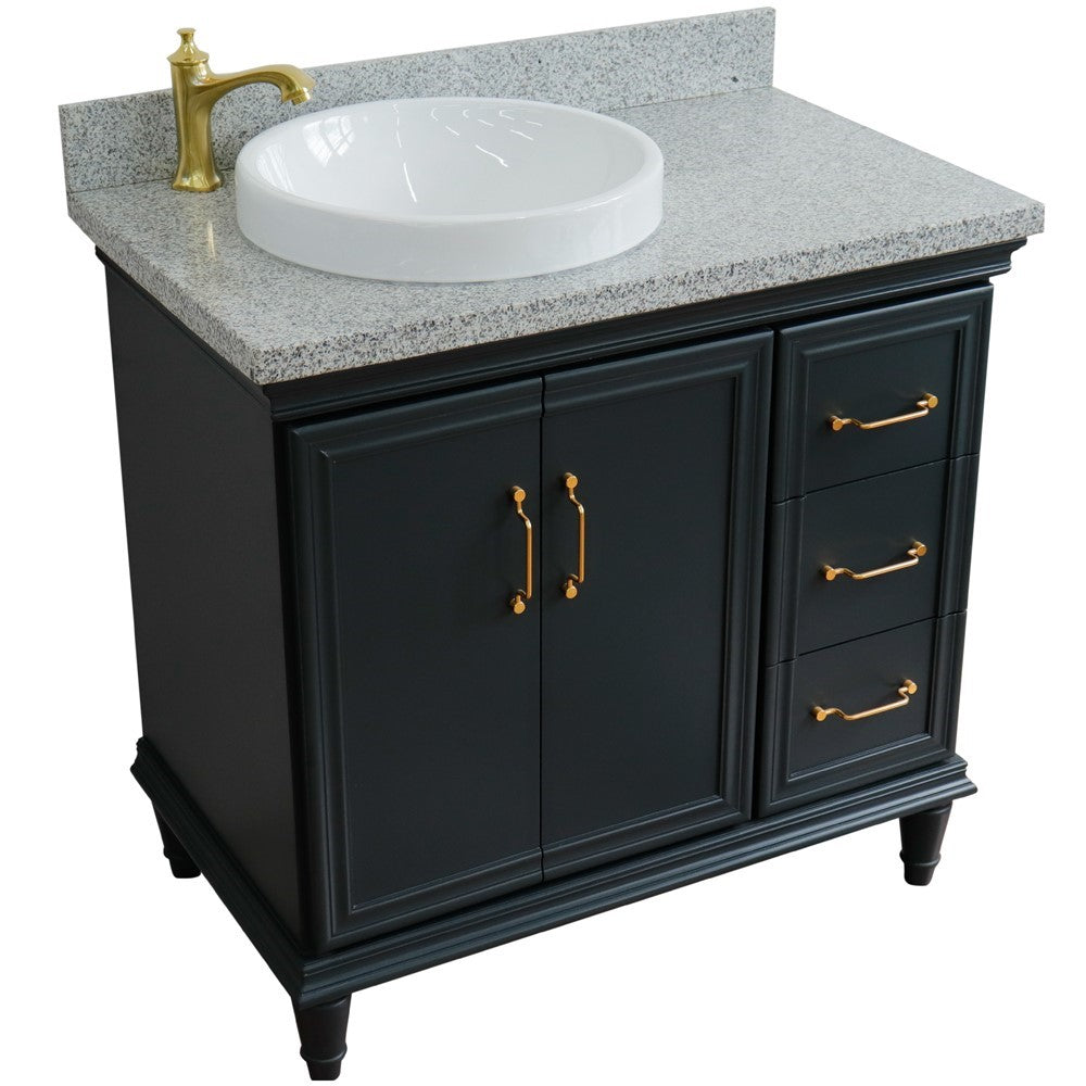 Bellaterra Home 37" Single vanity in White finish with Black galaxy and round sink- Left door/Left sink - Luxe Bathroom Vanities