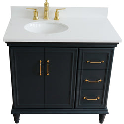 Bellaterra Home 400800-37L 37" Single vanity in White finish with Black galaxy and oval sink- Left door/Left sink