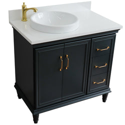 Bellaterra Home 37" Single vanity in White finish with Black galaxy and round sink- Left door/Left sink - Luxe Bathroom Vanities