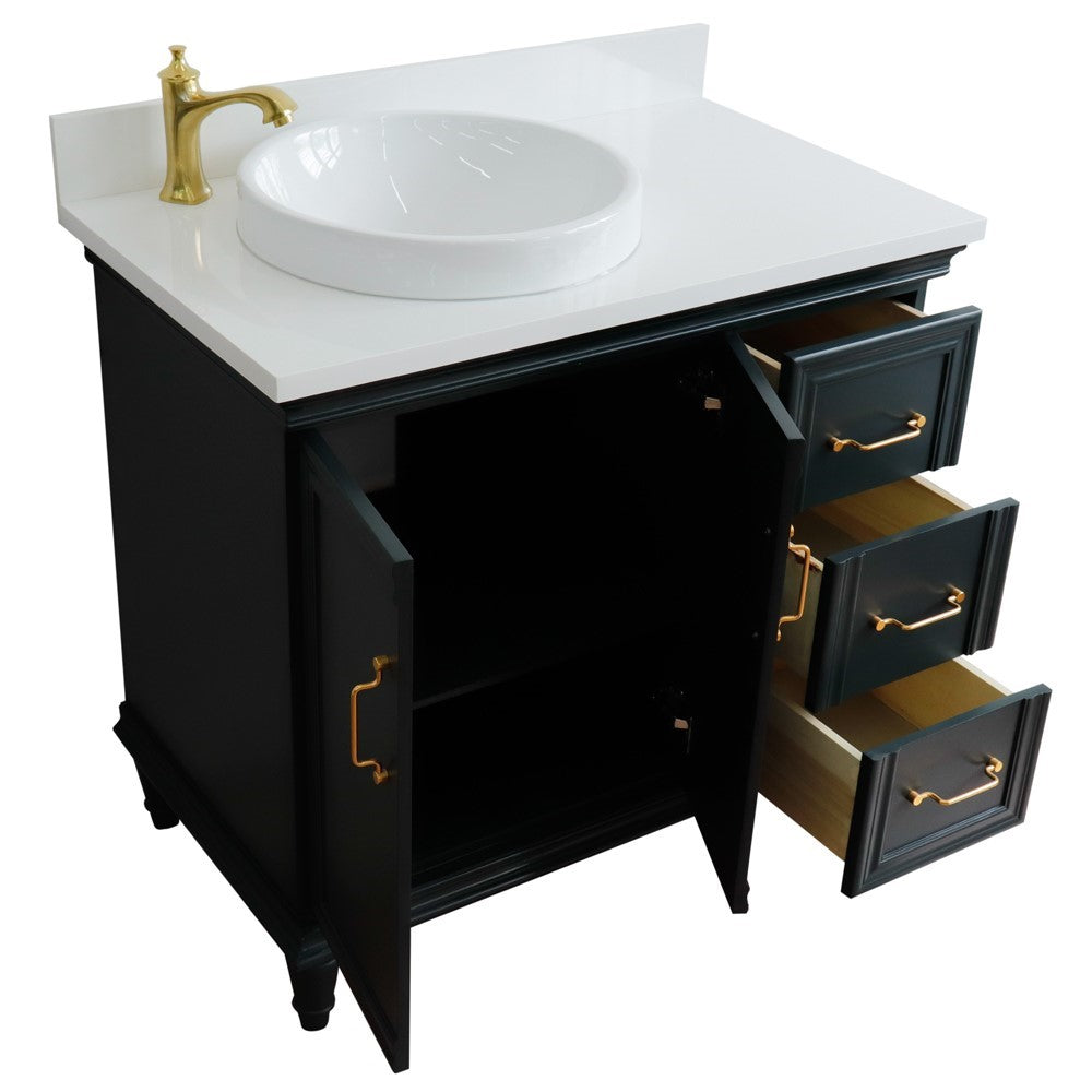 Bellaterra Home 37" Single vanity in White finish with Black galaxy and round sink- Left door/Left sink - Luxe Bathroom Vanities