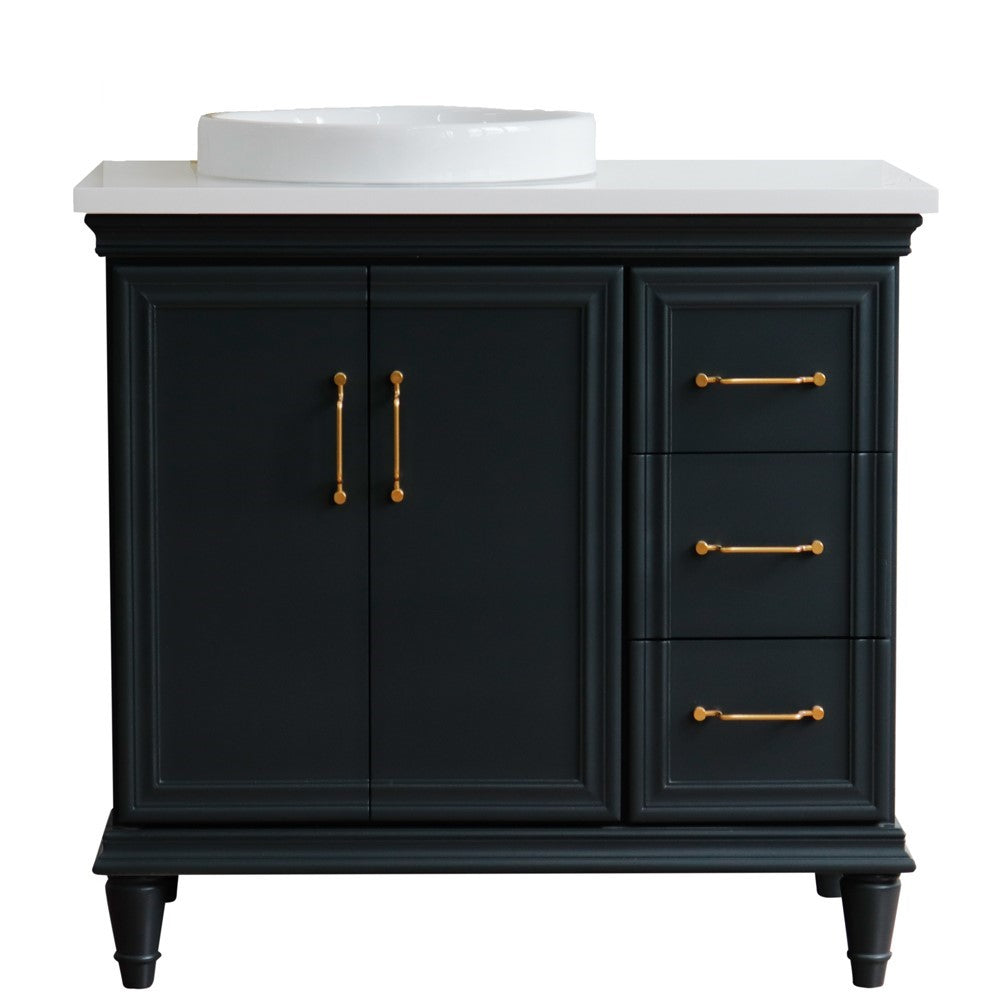 Bellaterra Home 400800-37L 37" Single vanity in White finish with Black galaxy and round sink- Left door/Left sink