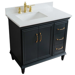 Bellaterra Home 400800-37L 37" Single vanity in White finish with Black galaxy and rectangle sink- Left door/Left sink