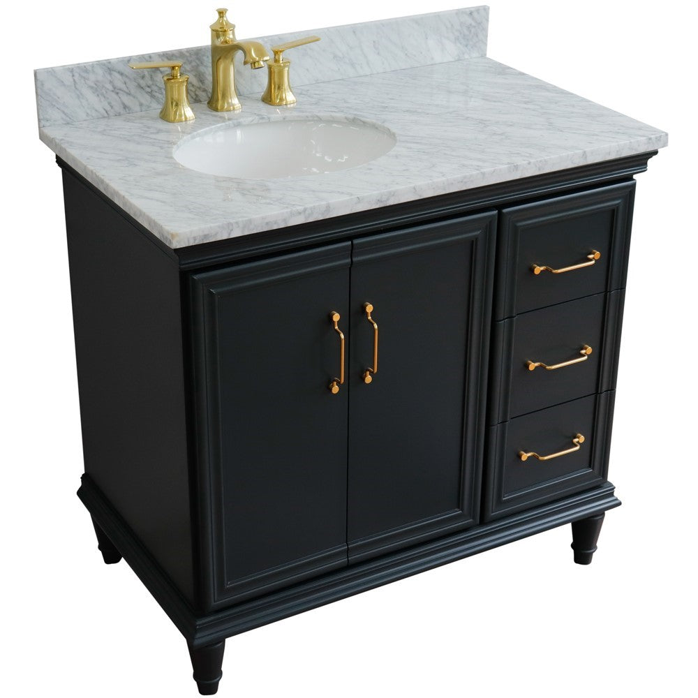 Bellaterra Home 400800-37L 37" Single vanity in White finish with Black galaxy and oval sink- Left door/Left sink