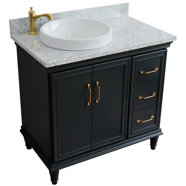 Bellaterra Home 400800-37L 37" Single vanity in White finish with Black galaxy and round sink- Left door/Left sink