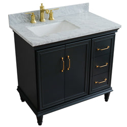 Bellaterra Home 400800-37L 37" Single vanity in White finish with Black galaxy and rectangle sink- Left door/Left sink
