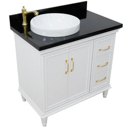 Bellaterra Home 37" Single vanity in White finish with Black galaxy and round sink- Left door/Left sink - Luxe Bathroom Vanities