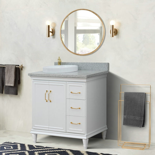 Bellaterra Home 37" Single vanity in White finish with Black galaxy and round sink- Left door/Left sink - Luxe Bathroom Vanities