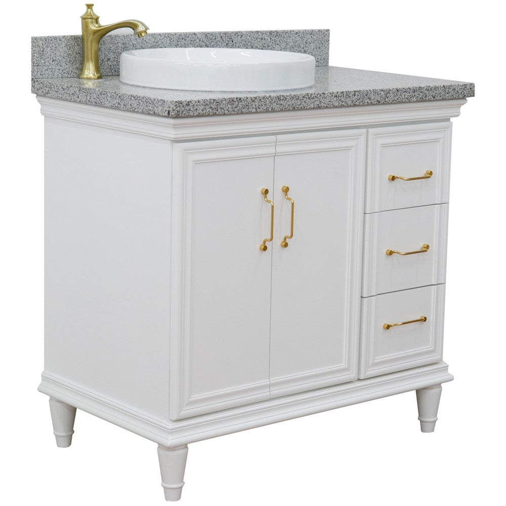 Bellaterra Home 37" Single vanity in White finish with Black galaxy and round sink- Left door/Left sink - Luxe Bathroom Vanities