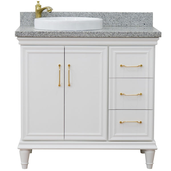 Bellaterra Home 37" Single vanity in White finish with Black galaxy and round sink- Left door/Left sink - Luxe Bathroom Vanities