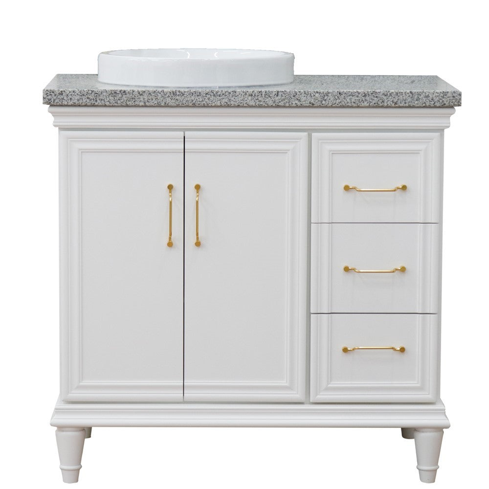 Bellaterra Home 37" Single vanity in White finish with Black galaxy and round sink- Left door/Left sink - Luxe Bathroom Vanities