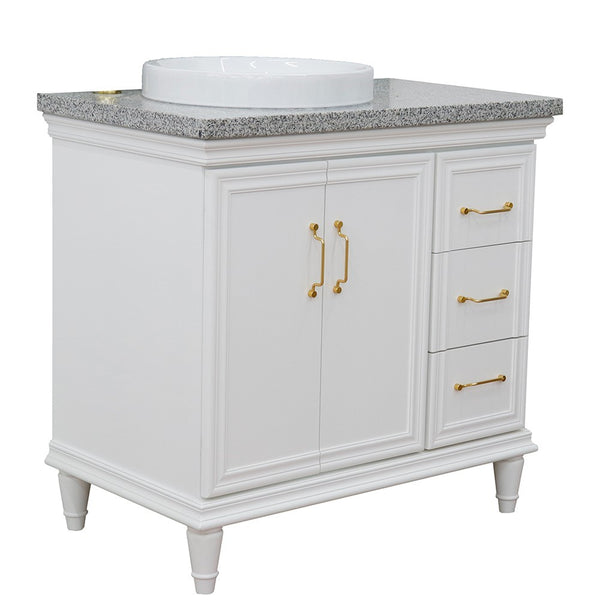 Bellaterra Home 37" Single vanity in White finish with Black galaxy and round sink- Left door/Left sink - Luxe Bathroom Vanities