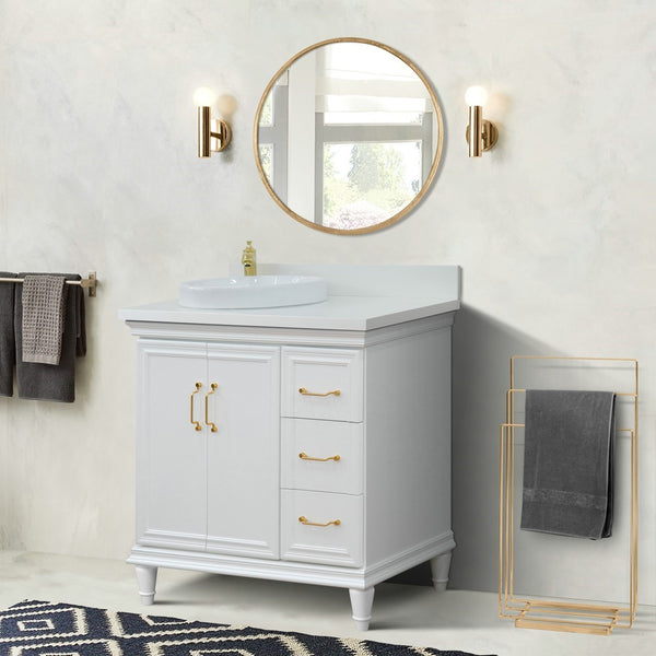 Bellaterra Home 37" Single vanity in White finish with Black galaxy and round sink- Left door/Left sink - Luxe Bathroom Vanities