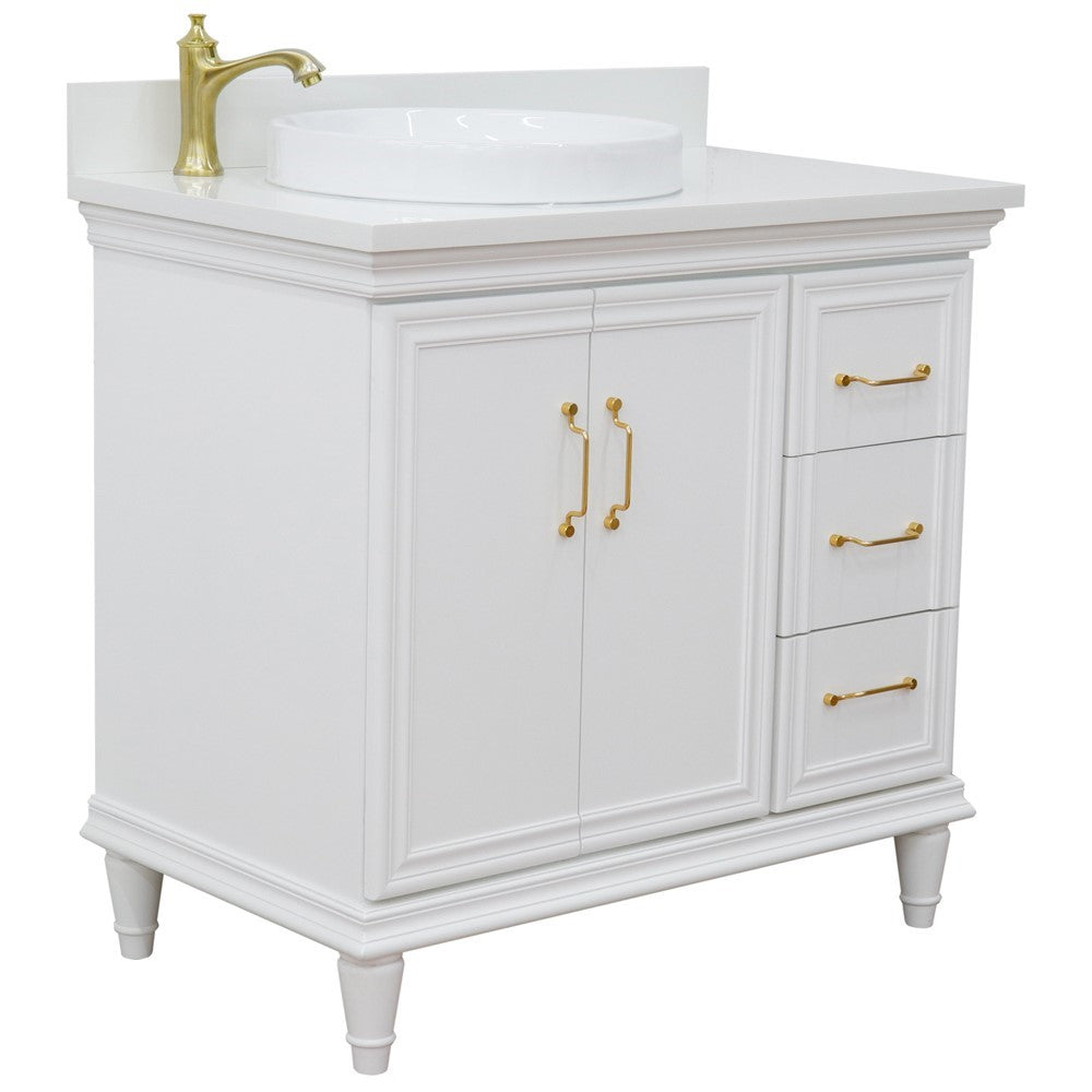 Bellaterra Home 37" Single vanity in White finish with Black galaxy and round sink- Left door/Left sink - Luxe Bathroom Vanities