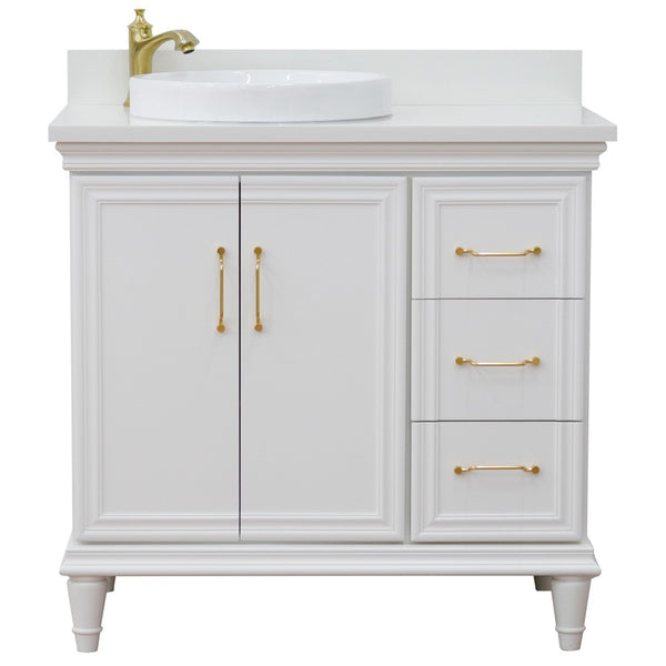 Bellaterra Home 37" Single vanity in White finish with Black galaxy and round sink- Left door/Left sink - Luxe Bathroom Vanities