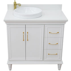 Bellaterra Home 37" Single vanity in White finish with Black galaxy and round sink- Left door/Left sink - Luxe Bathroom Vanities