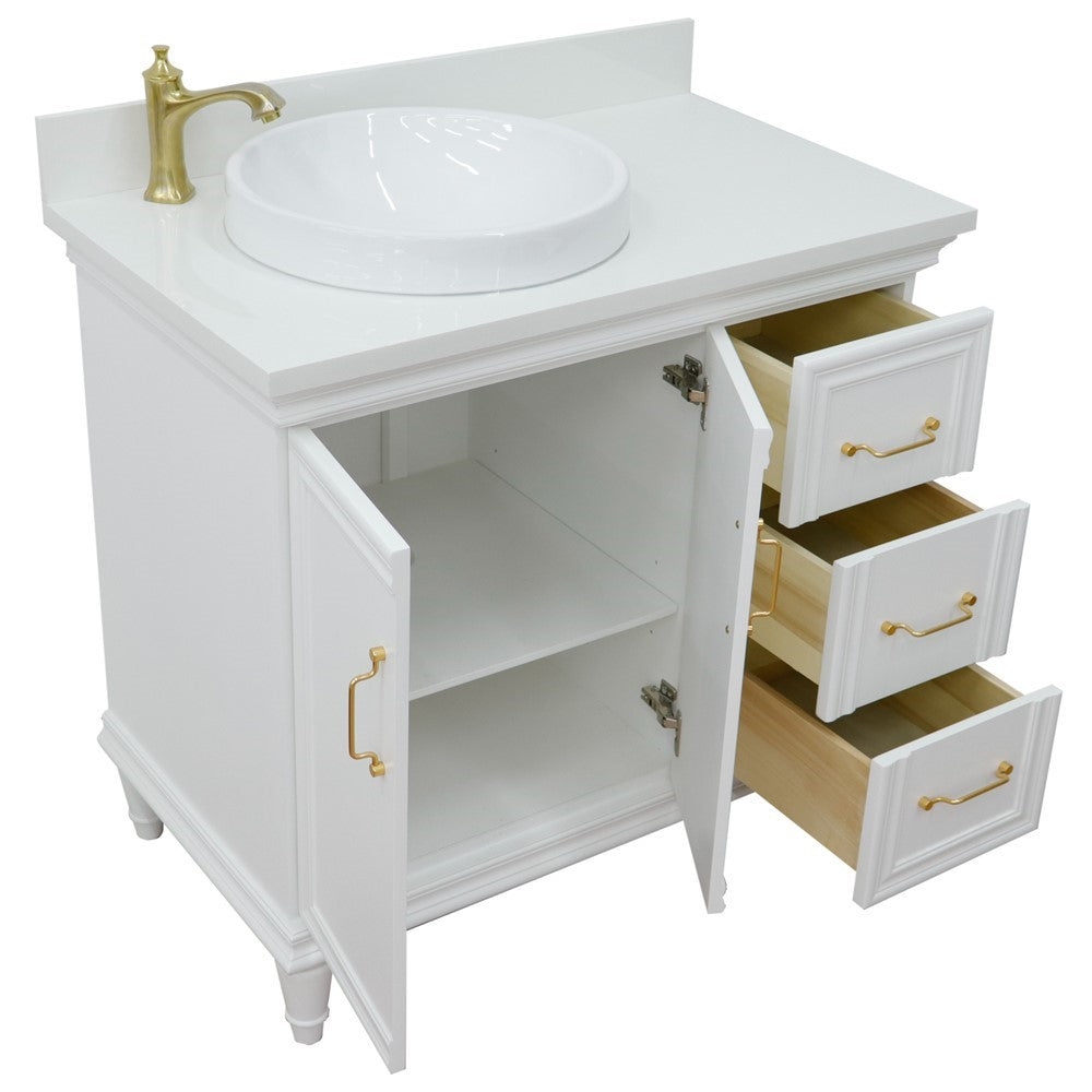 Bellaterra Home 37" Single vanity in White finish with Black galaxy and round sink- Left door/Left sink - Luxe Bathroom Vanities