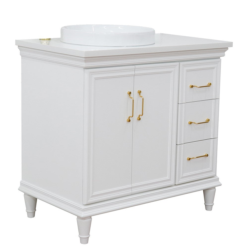 Bellaterra Home 37" Single vanity in White finish with Black galaxy and round sink- Left door/Left sink - Luxe Bathroom Vanities