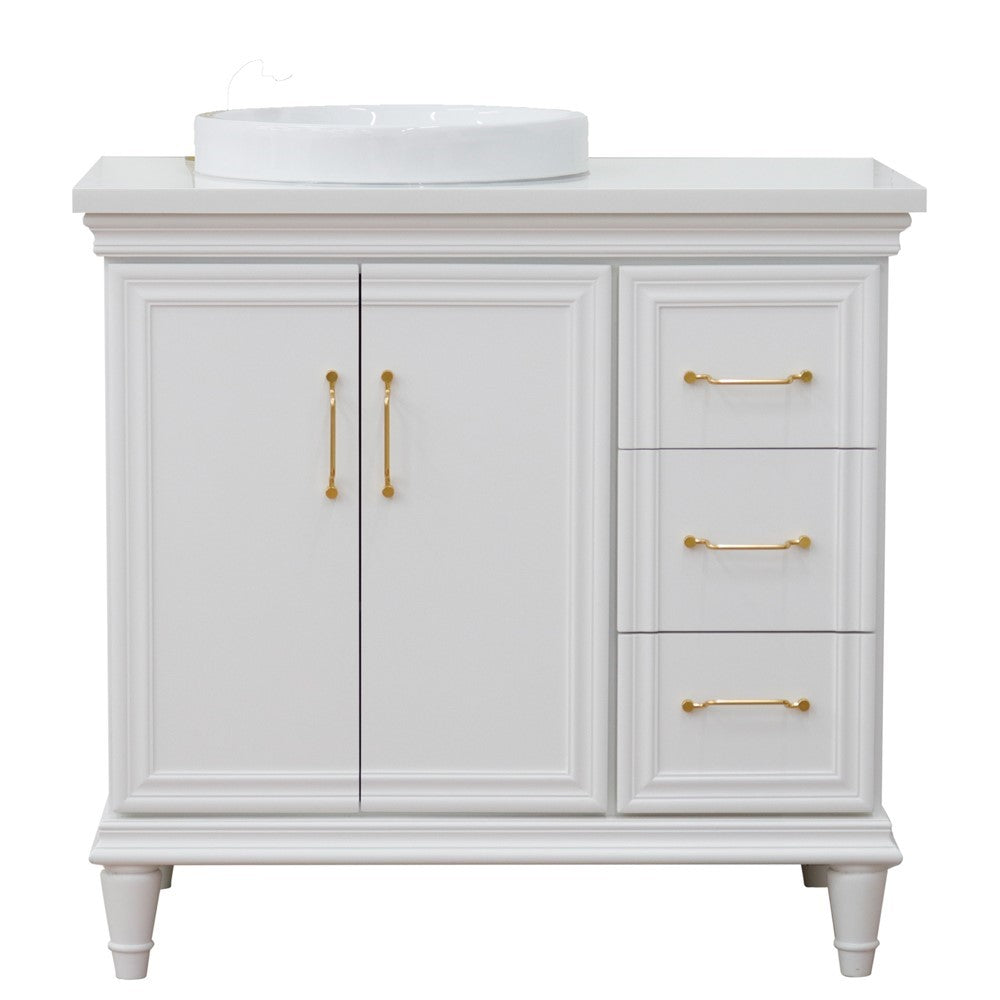 Bellaterra Home 37" Single vanity in White finish with Black galaxy and round sink- Left door/Left sink - Luxe Bathroom Vanities