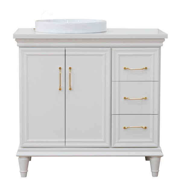 Bellaterra Home 37" Single vanity in White finish with Black galaxy and round sink- Left door/Left sink - Luxe Bathroom Vanities