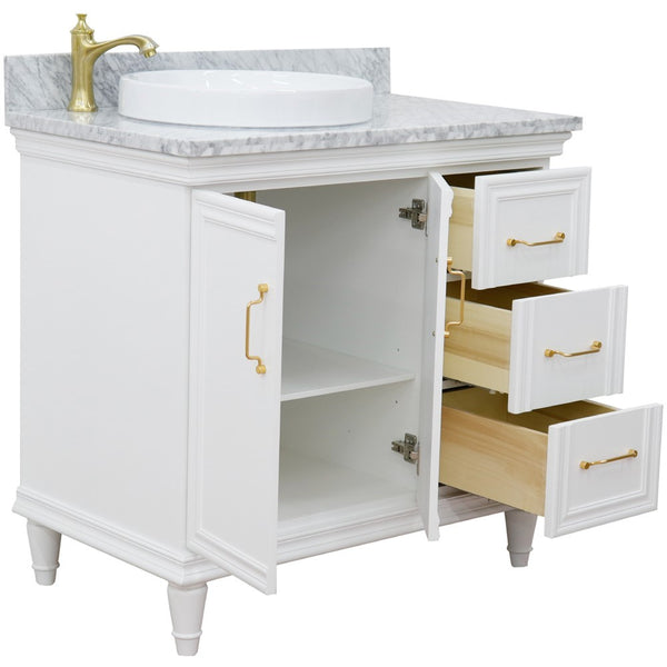 Bellaterra Home 37" Single vanity in White finish with Black galaxy and round sink- Left door/Left sink - Luxe Bathroom Vanities