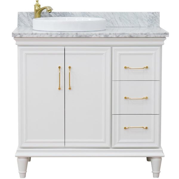 Bellaterra Home 37" Single vanity in White finish with Black galaxy and round sink- Left door/Left sink - Luxe Bathroom Vanities