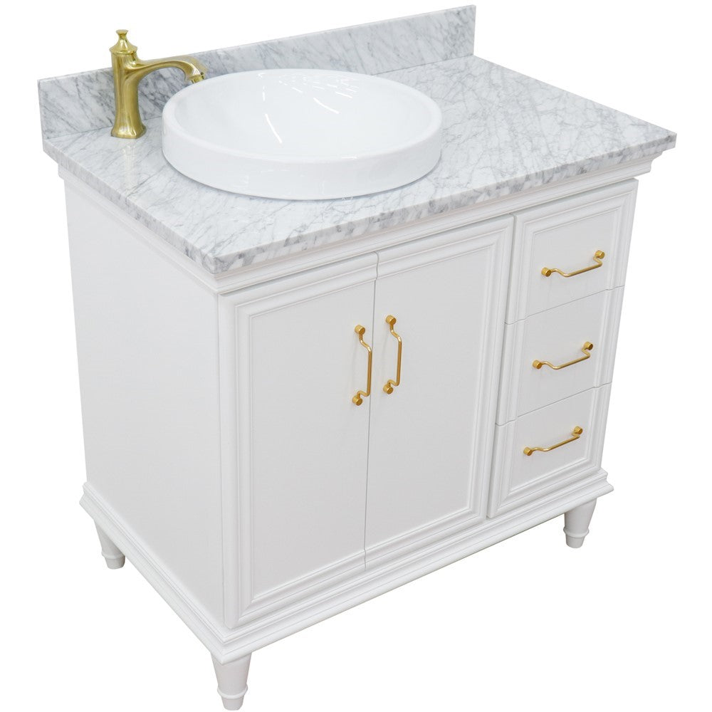 Bellaterra Home 37" Single vanity in White finish with Black galaxy and round sink- Left door/Left sink - Luxe Bathroom Vanities