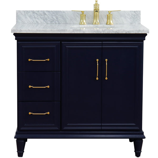Bellaterra Home 37" Single vanity in White finish with Black galaxy and oval sink- Right door/Right sink - Luxe Bathroom Vanities