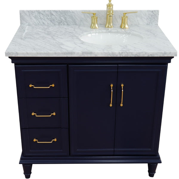 Bellaterra Home 37" Single vanity in White finish with Black galaxy and oval sink- Right door/Right sink - Luxe Bathroom Vanities
