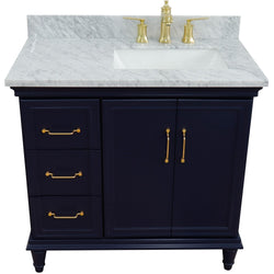 Bellaterra Home 400800-37R 37" Single vanity in White finish with Black galaxy and rectangle sink- Right door/Right sink