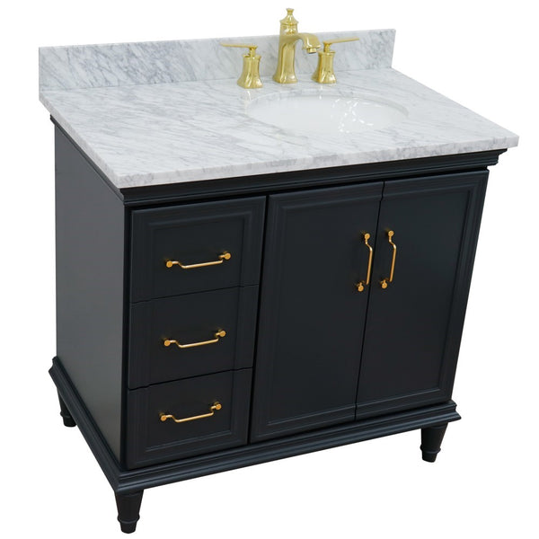 Bellaterra Home 400800-37R-WH 37" Single vanity in White finish with Black galaxy and oval sink- Right door/Right sink