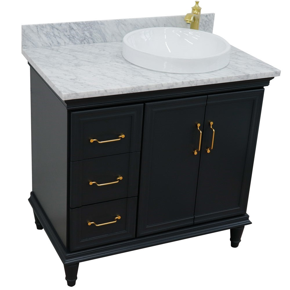 Bellaterra Home 400800-37R 37" Single vanity in White finish with Black galaxy and round sink- Right door/Right sink