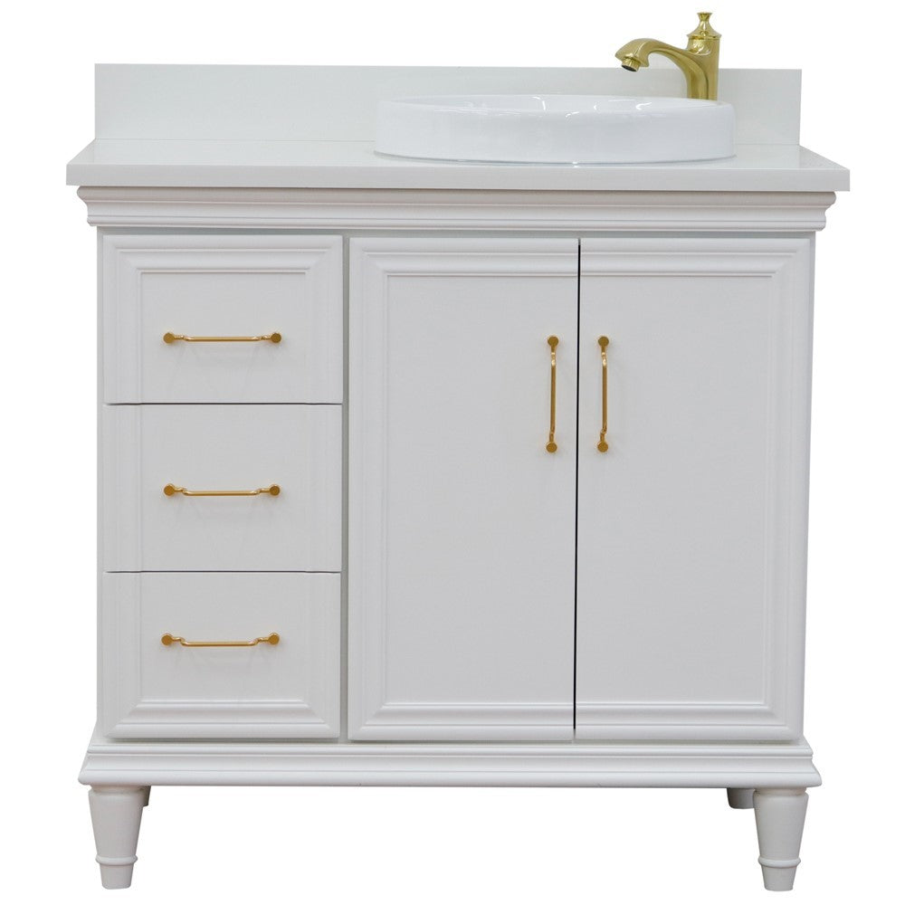 Bellaterra Home 37" Single vanity in White finish with Black galaxy and round sink- Right door/Right sink - Luxe Bathroom Vanities